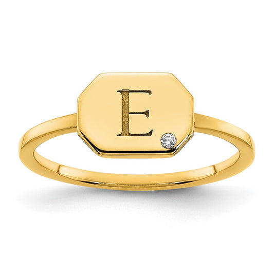 10K Yellow Gold Initial Octagon with Real Diamond Signet Ring