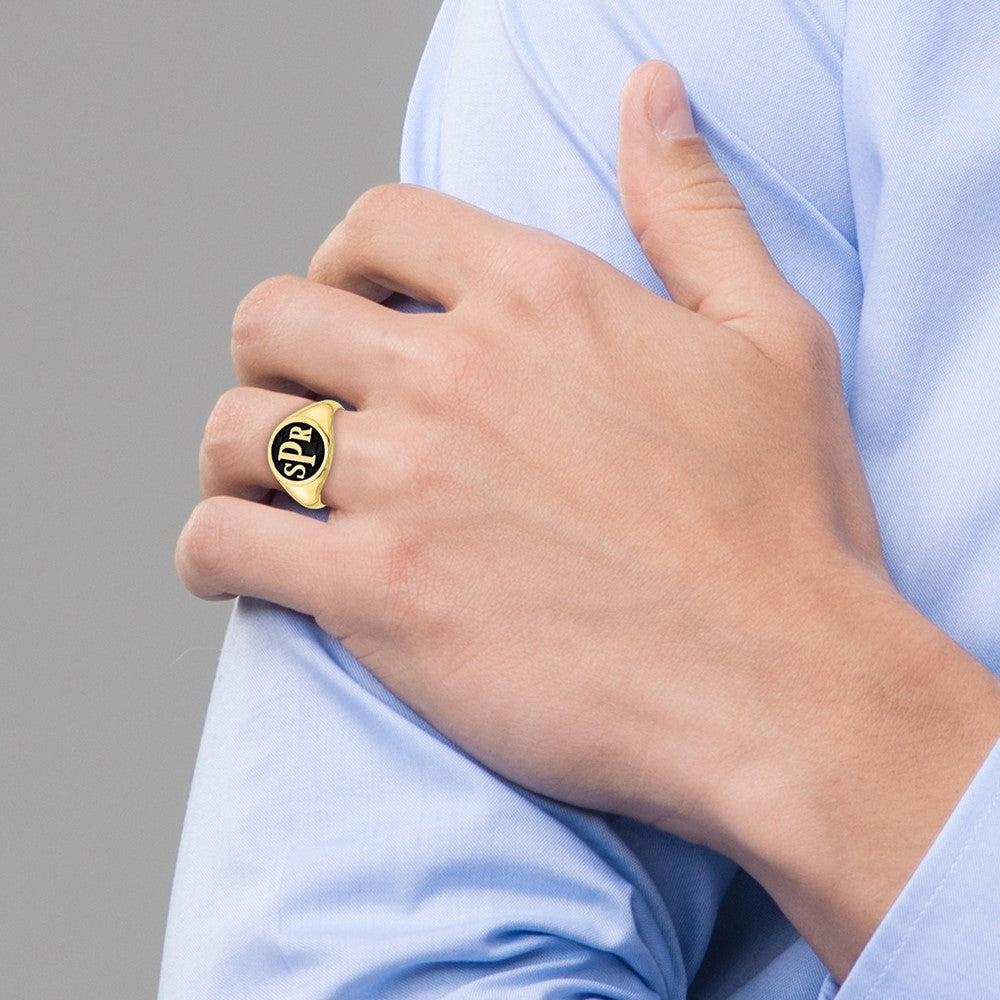 10K Yellow Gold Polished with Antiqued Background Monogram Signet Ring