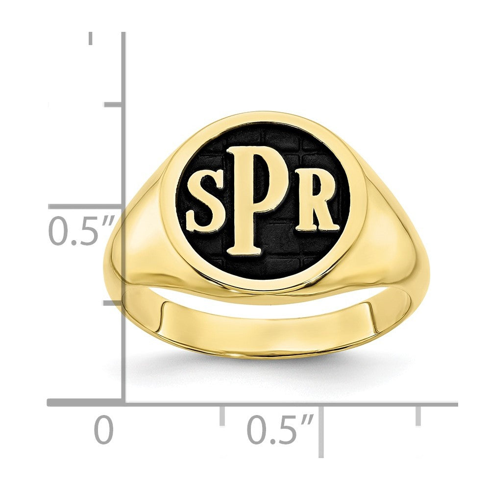 10K Yellow Gold Polished with Antiqued Background Monogram Signet Ring