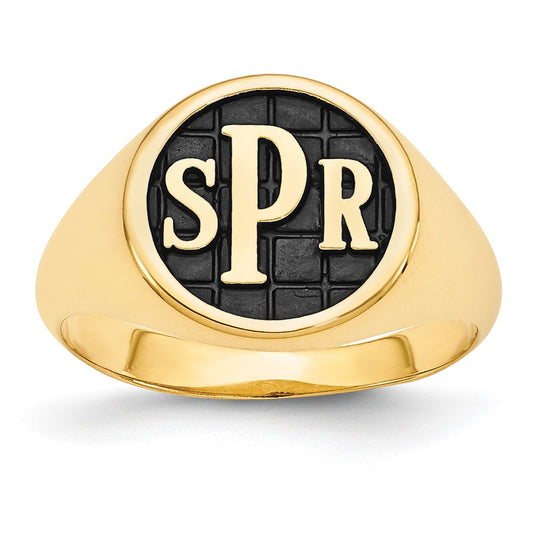 10K Yellow Gold Polished with Antiqued Background Monogram Signet Ring