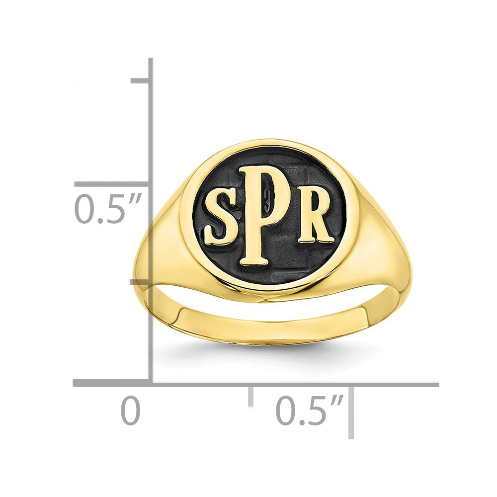 10K Yellow Gold Polished with Antiqued Background Monogram Signet Ring