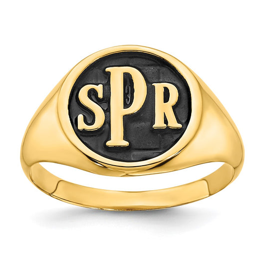 10K Yellow Gold Polished with Antiqued Background Monogram Signet Ring