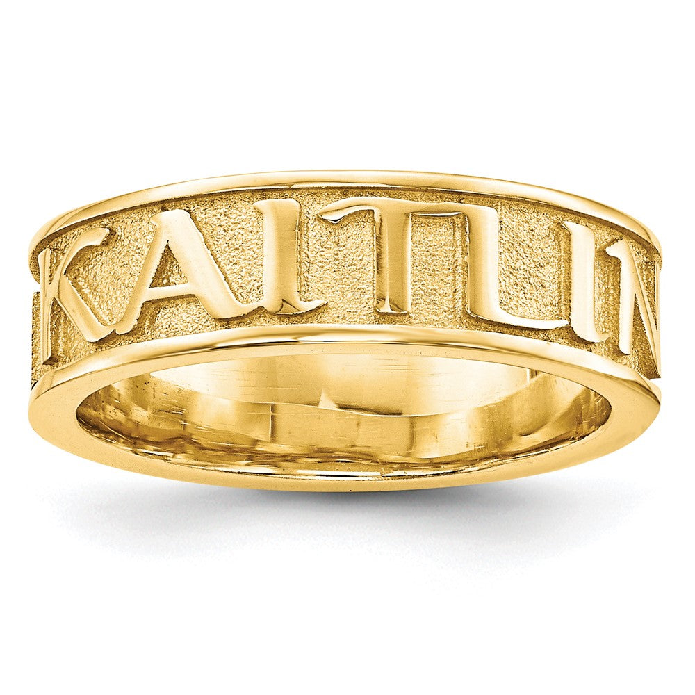 10K Yellow Gold Polished and Textured Personalized Name Ring