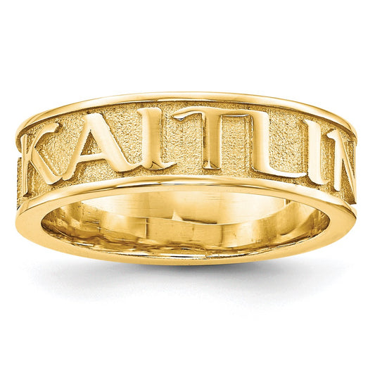 10K Yellow Gold Polished and Textured Personalized Name Ring