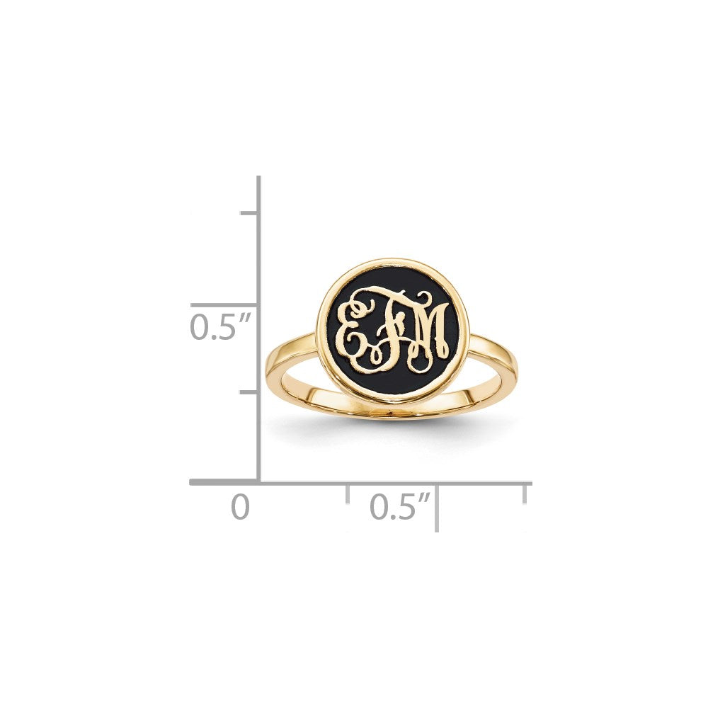 10K Yellow Gold Polished with Antiqued Background Monogram Ring