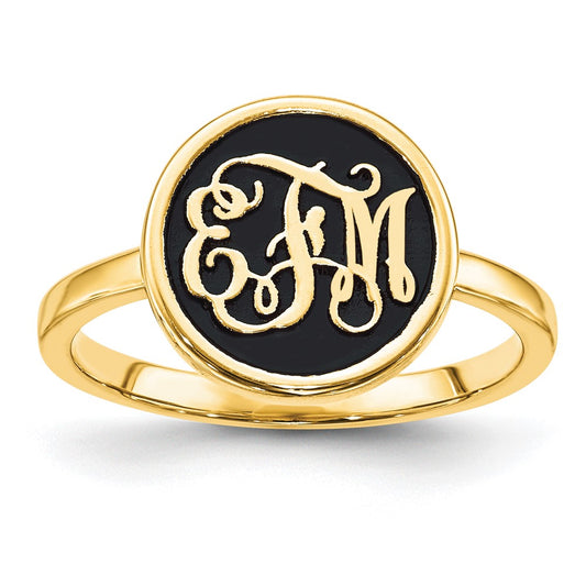 10K Yellow Gold Polished with Antiqued Background Monogram Ring