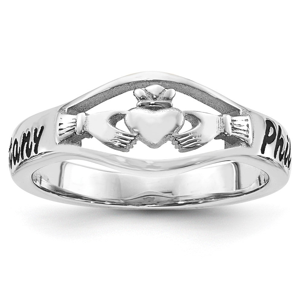 14K White Gold Casted High Polish w/Antique Letter Claddagh Ring