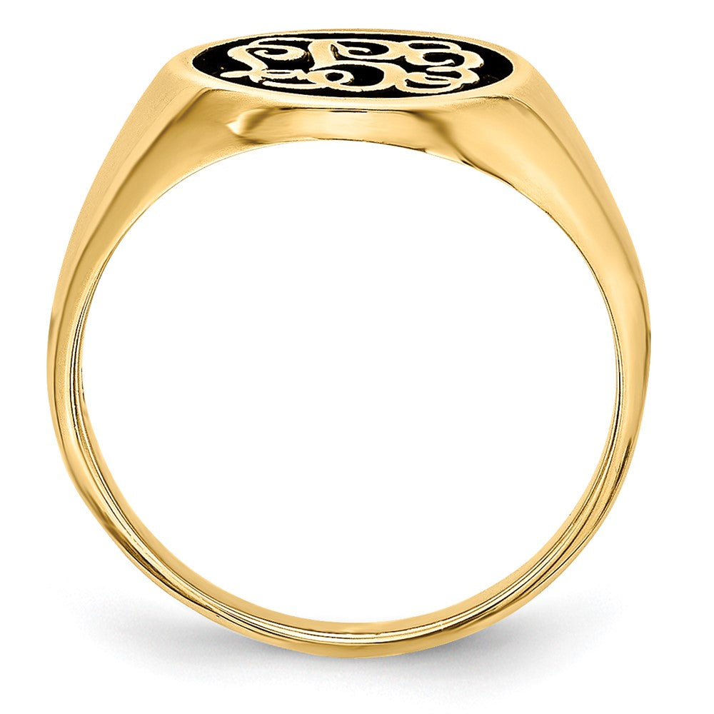 10K Yellow Gold Polished with Antiqued Background Monogram Ring