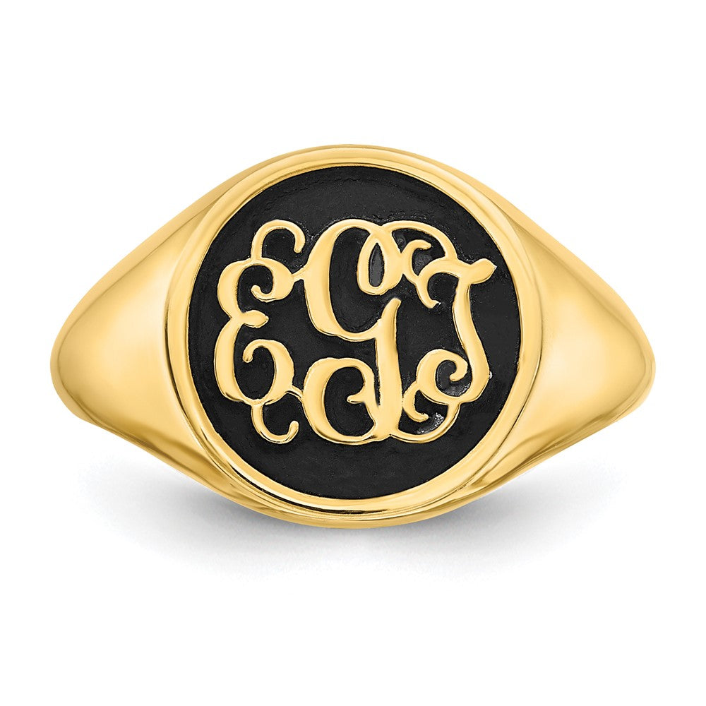 10K Yellow Gold Polished with Antiqued Background Monogram Ring