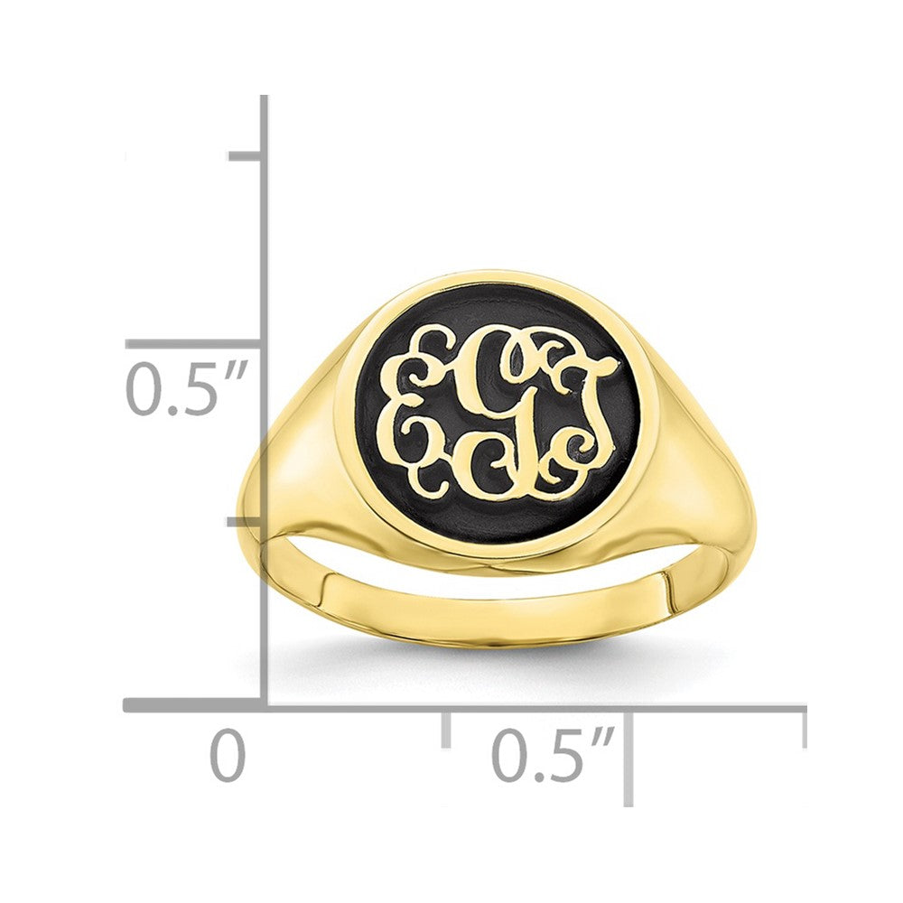 10K Yellow Gold Polished with Antiqued Background Monogram Ring