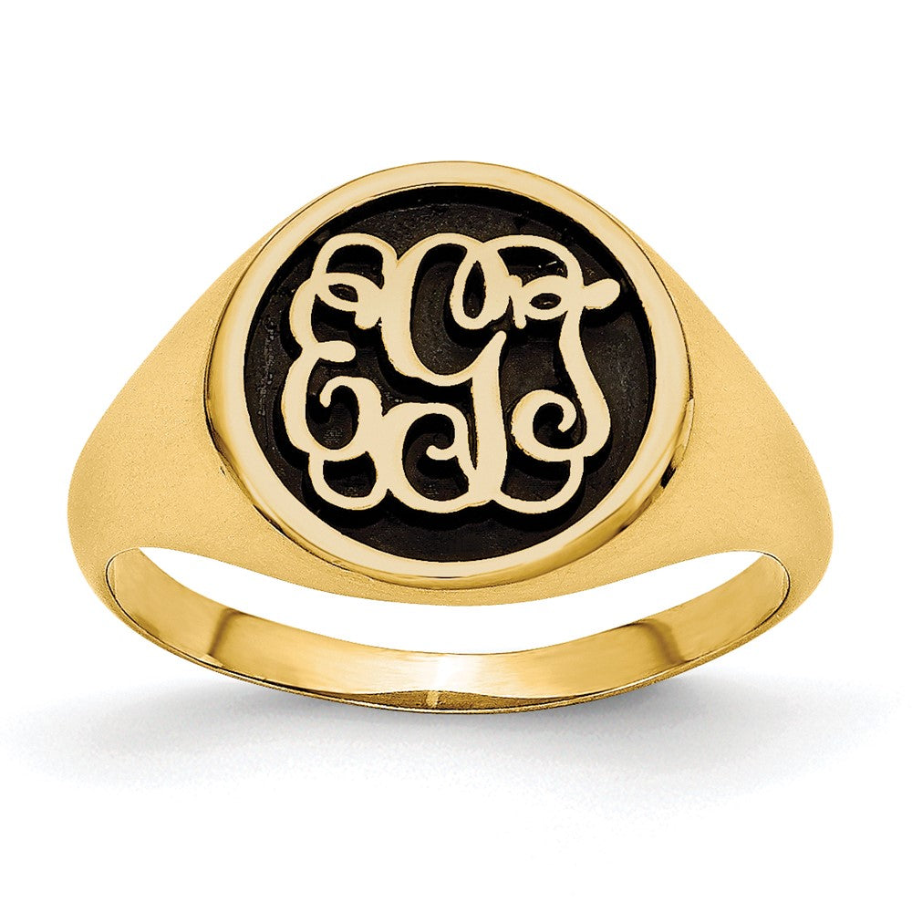 10K Yellow Gold Polished with Antiqued Background Monogram Ring