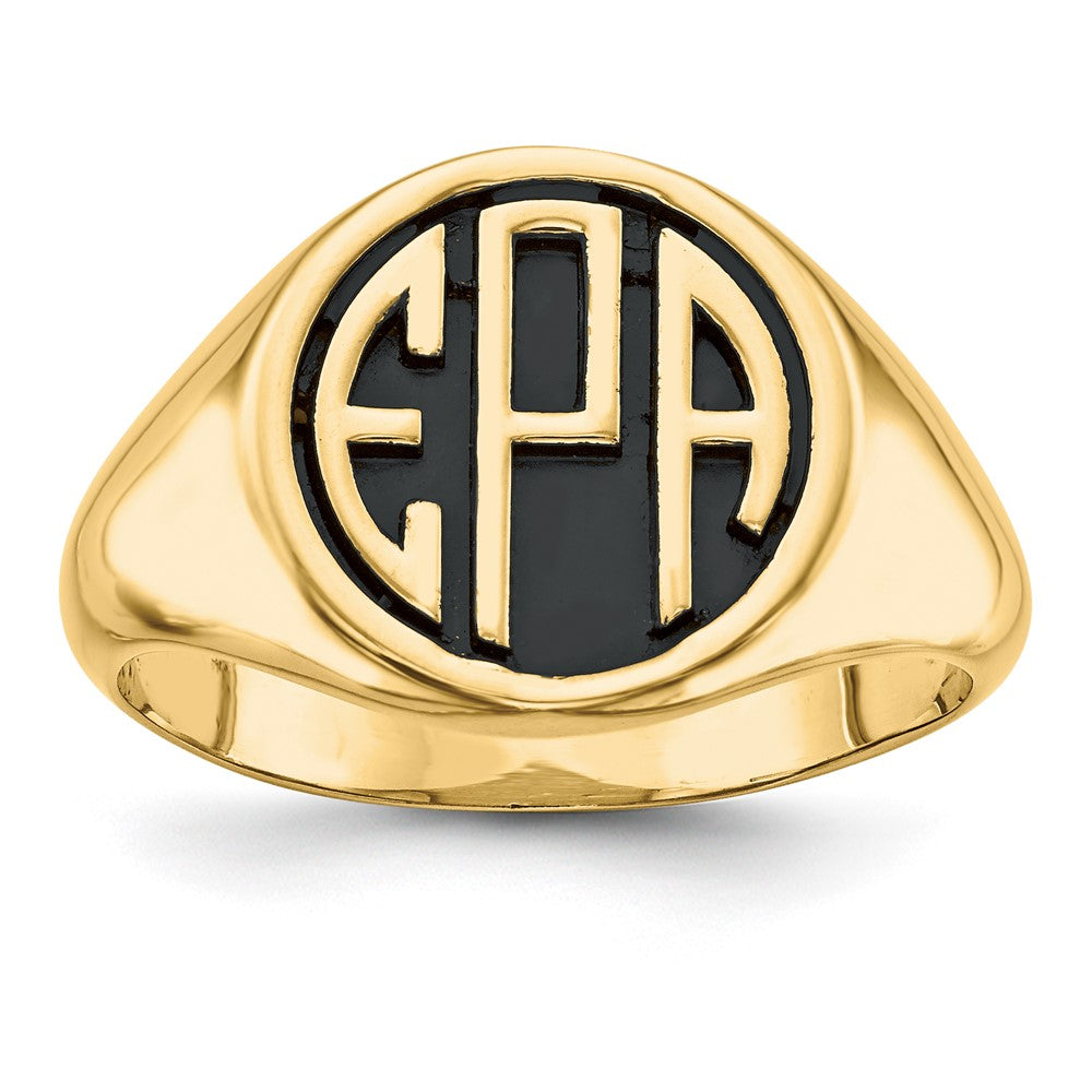 10K Yellow Gold Casted High Polished Antiqued or Sandblast Monogram Ring