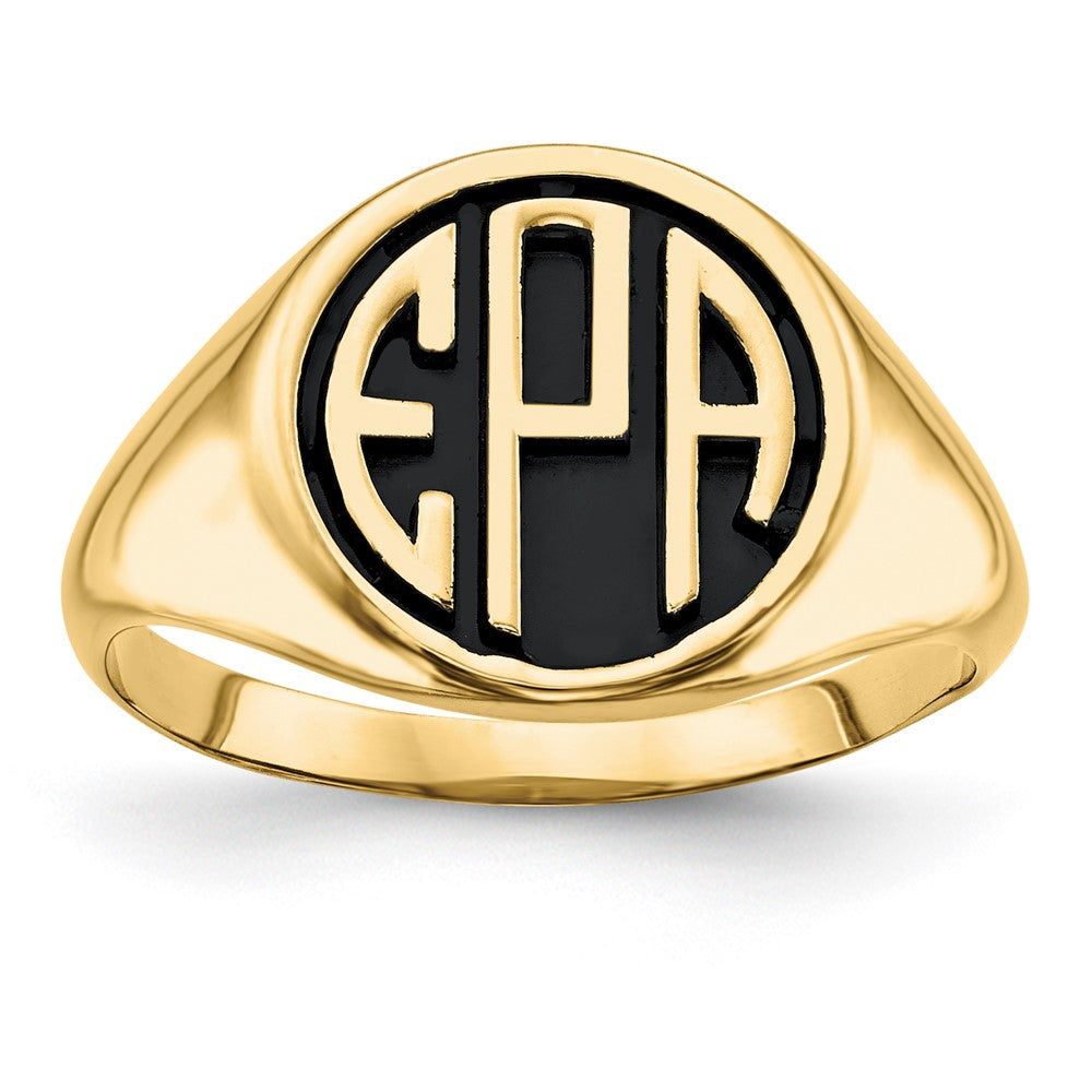 10K Yellow Gold Casted High Polished Antiqued Monogram Ring