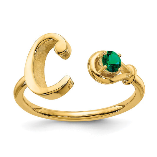 10K Yellow Gold Letter C with Birthstone Ring