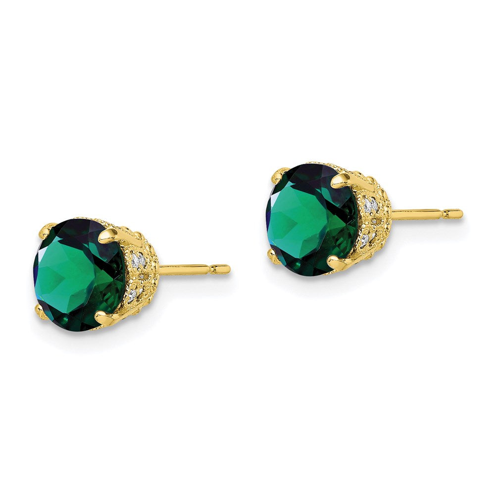 10k Yellow Gold Tiara Collection Diamond Lab Created Emerald Post Earrings