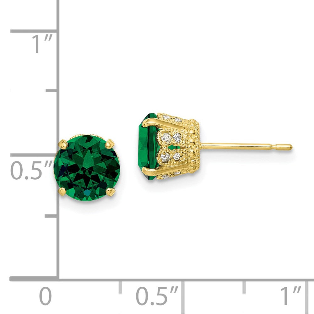 10k Yellow Gold Tiara Collection Diamond Lab Created Emerald Post Earrings