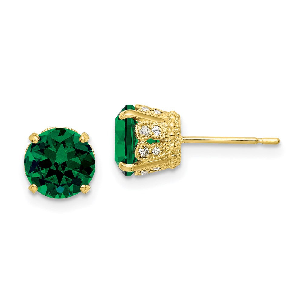 10k Yellow Gold Tiara Collection Diamond Lab Created Emerald Post Earrings