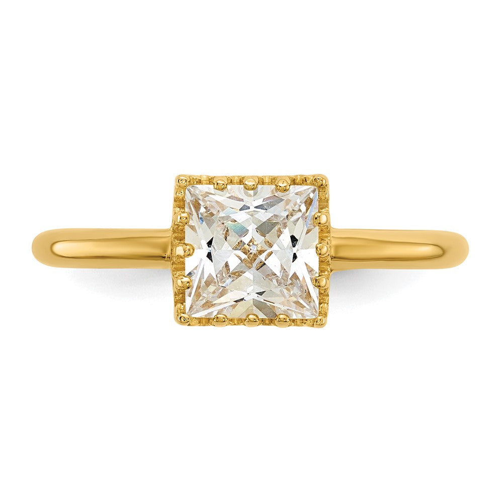 10K Yellow Gold Tiara Collection Polished Square CZ Ring