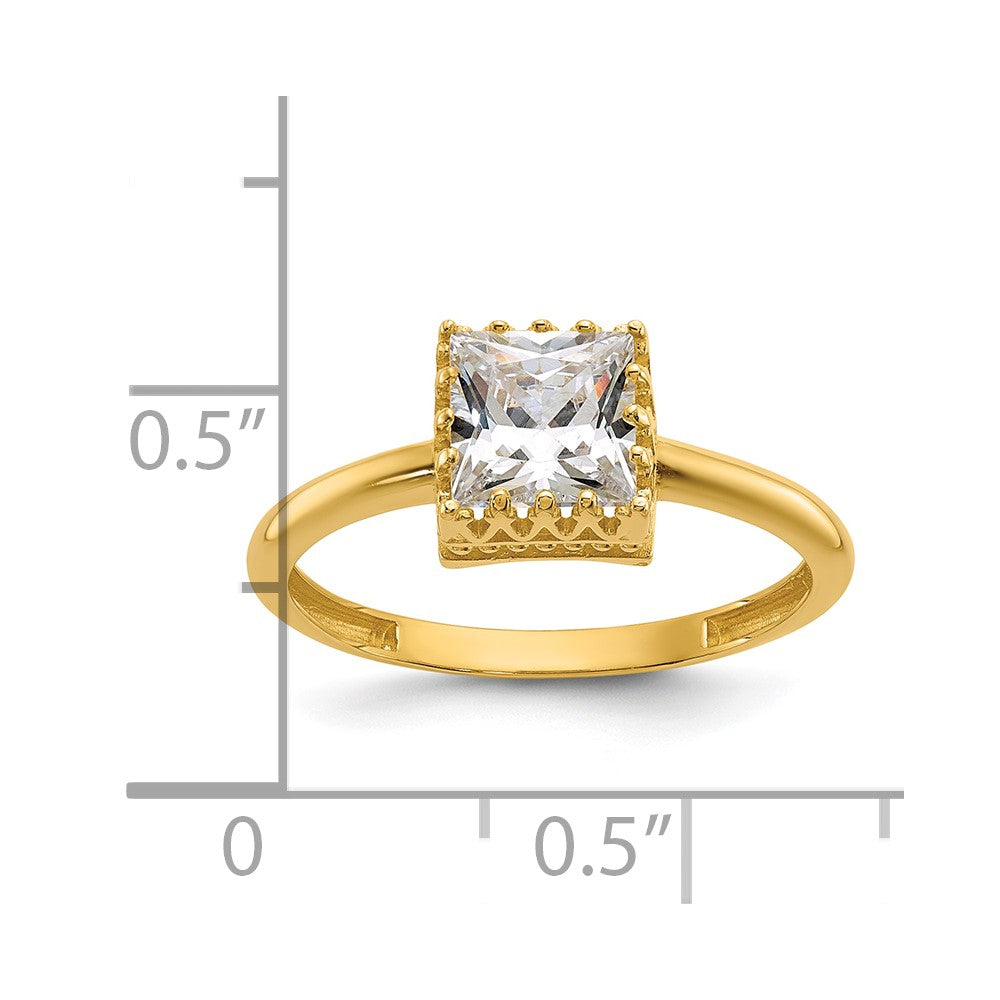 10K Yellow Gold Tiara Collection Polished Square CZ Ring