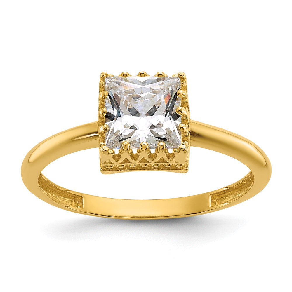 10K Yellow Gold Tiara Collection Polished Square CZ Ring