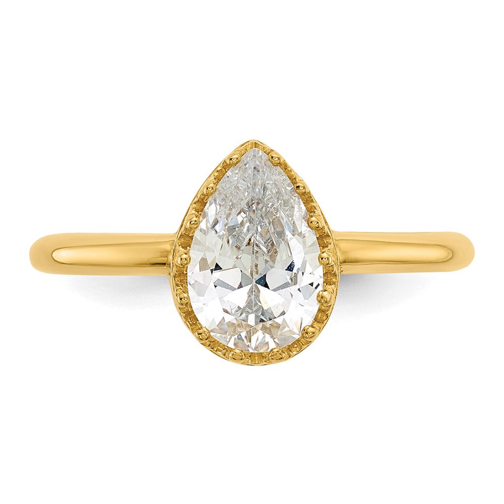 10K Yellow Gold Tiara Collection Polished Pear CZ Ring