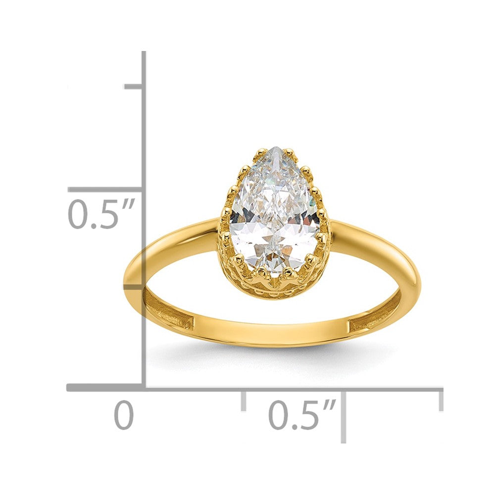 10K Yellow Gold Tiara Collection Polished Pear CZ Ring