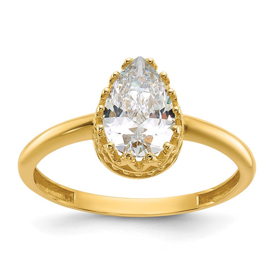 10K Yellow Gold Tiara Collection Polished Pear CZ Ring