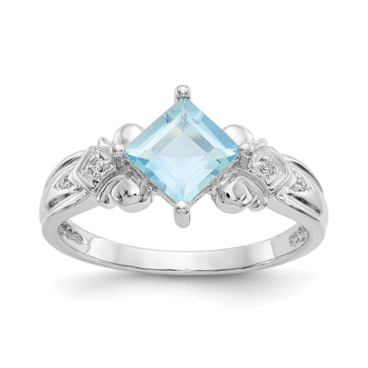 14K White Gold Aquamarine And Diamond Ring