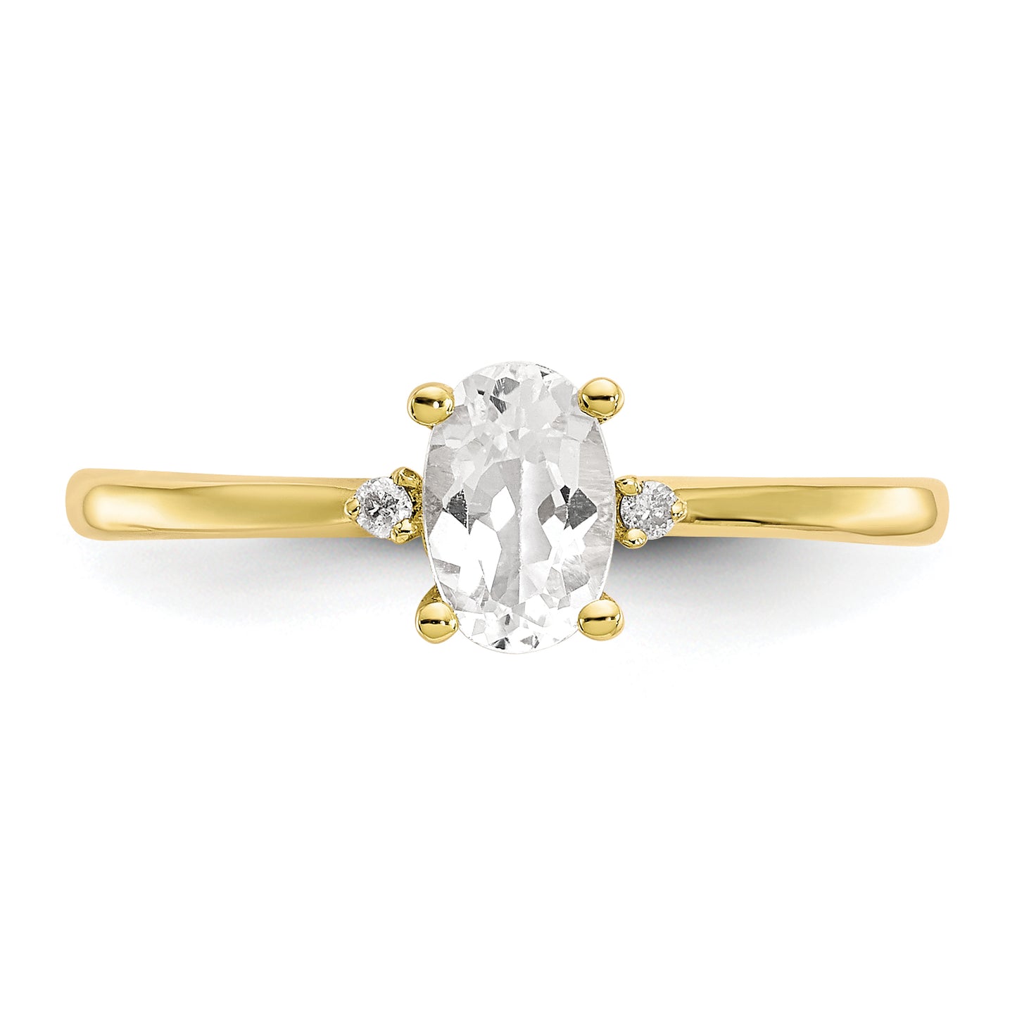 10k Yellow Gold Polished Geniune Diamond and White Topaz Birthstone Ring