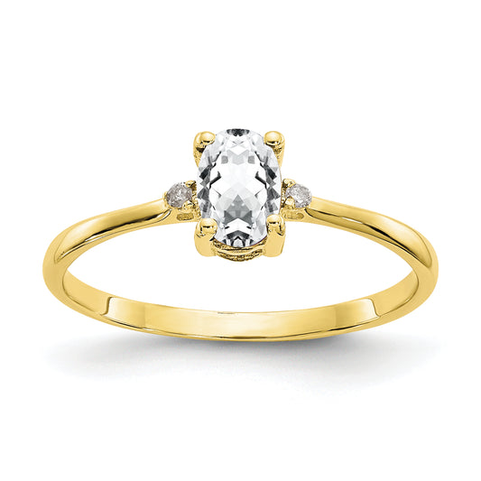 10k Yellow Gold Polished Geniune Diamond and White Topaz Birthstone Ring