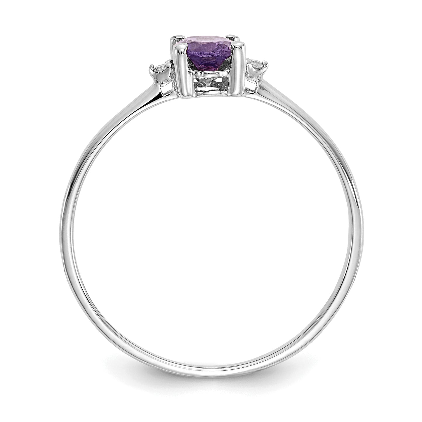 14K White Gold Polished Geniune Diamond and Amethyst Birthstone Ring