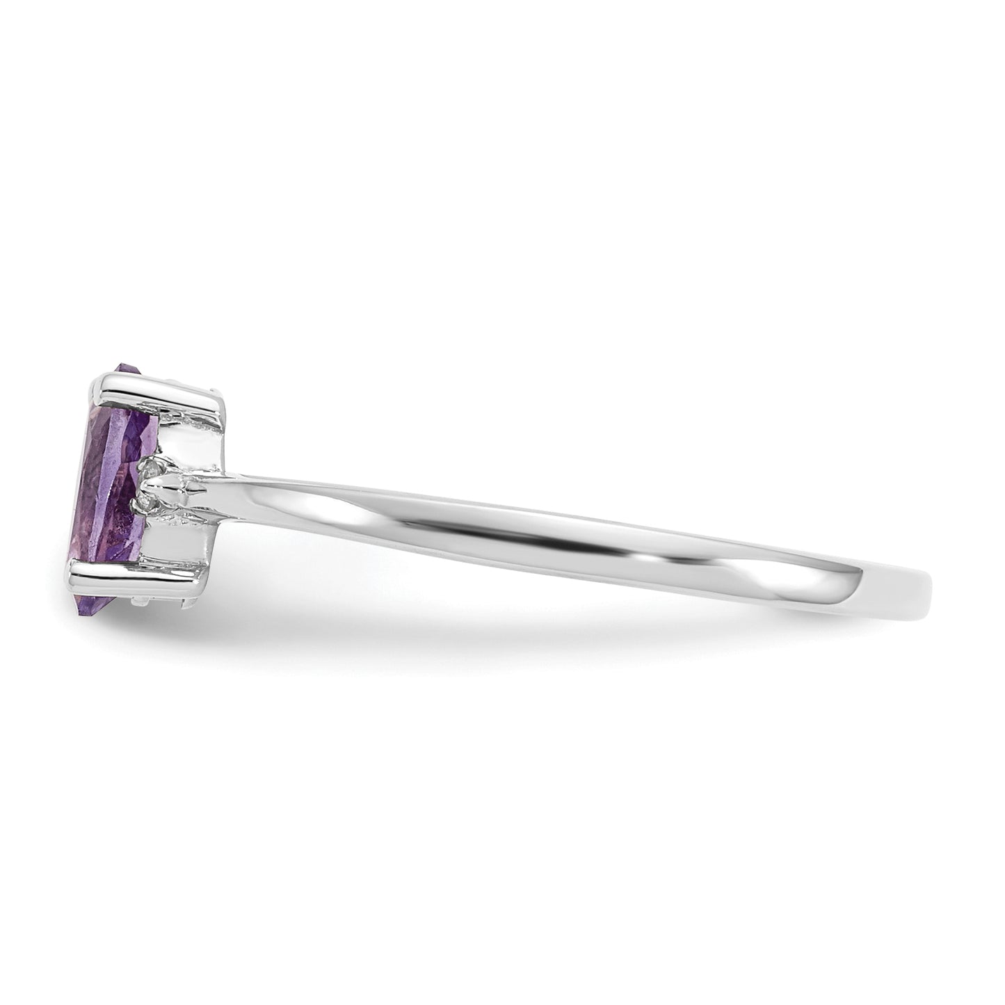 14K White Gold Polished Geniune Diamond and Amethyst Birthstone Ring