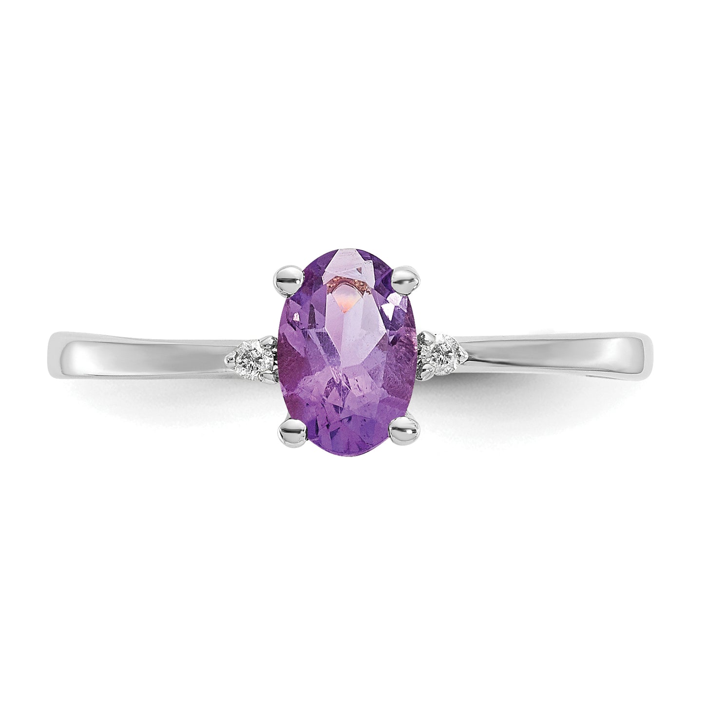 14K White Gold Polished Geniune Diamond and Amethyst Birthstone Ring