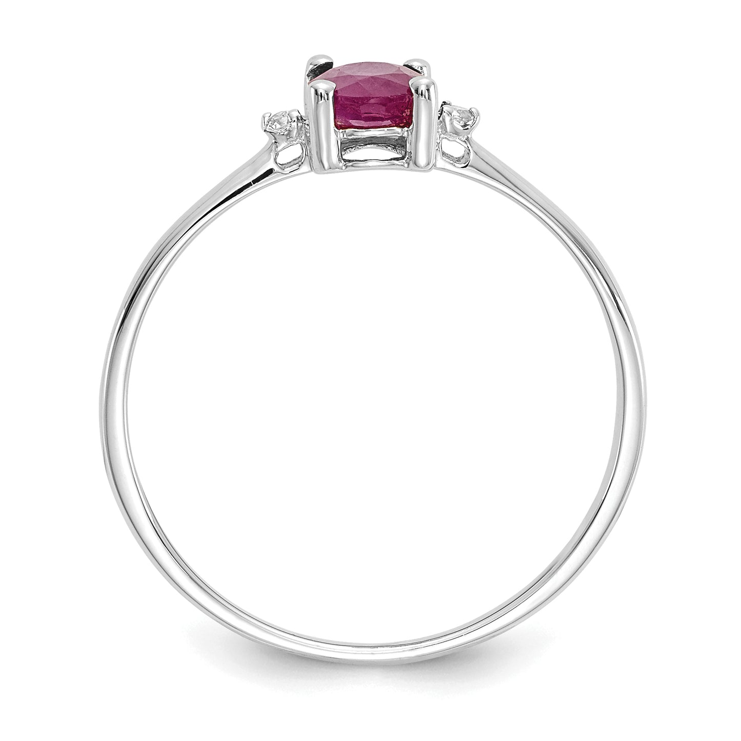 14K White Gold Polished Geniune Diamond and Ruby Birthstone Ring