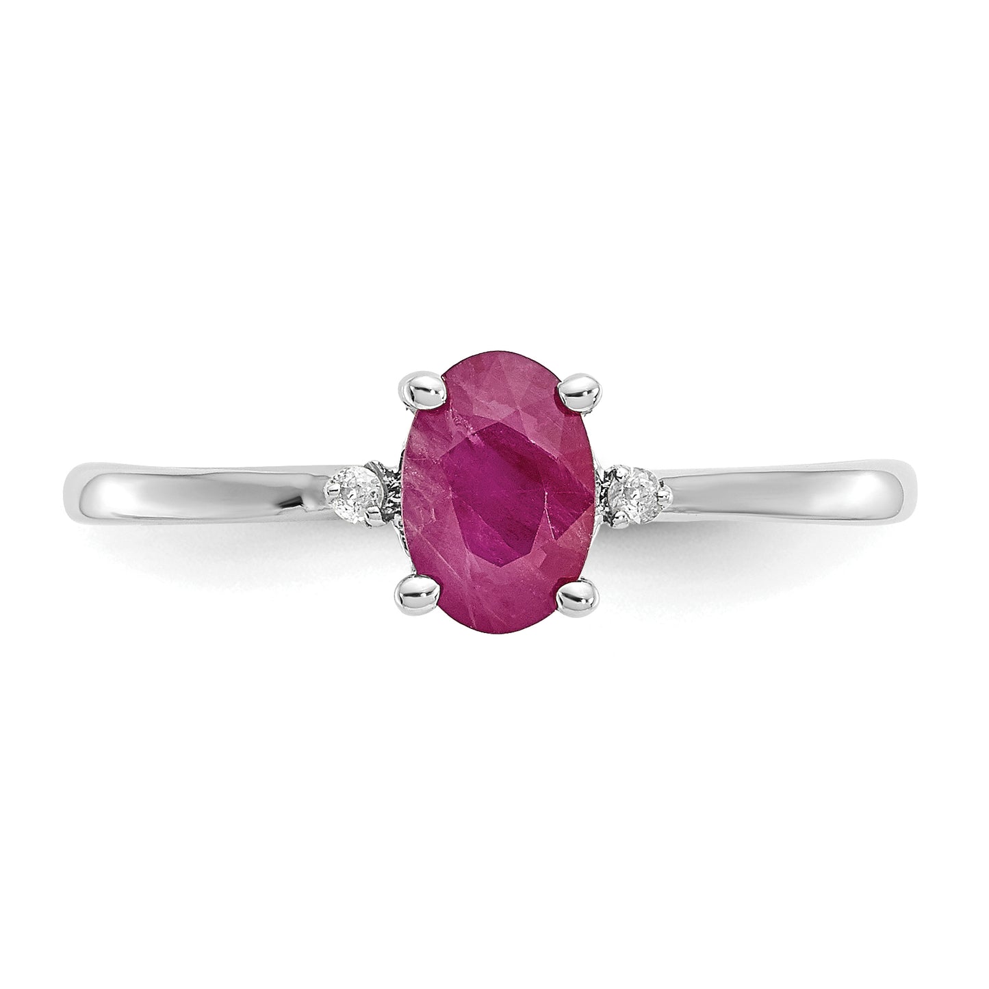 14K White Gold Polished Geniune Diamond and Ruby Birthstone Ring