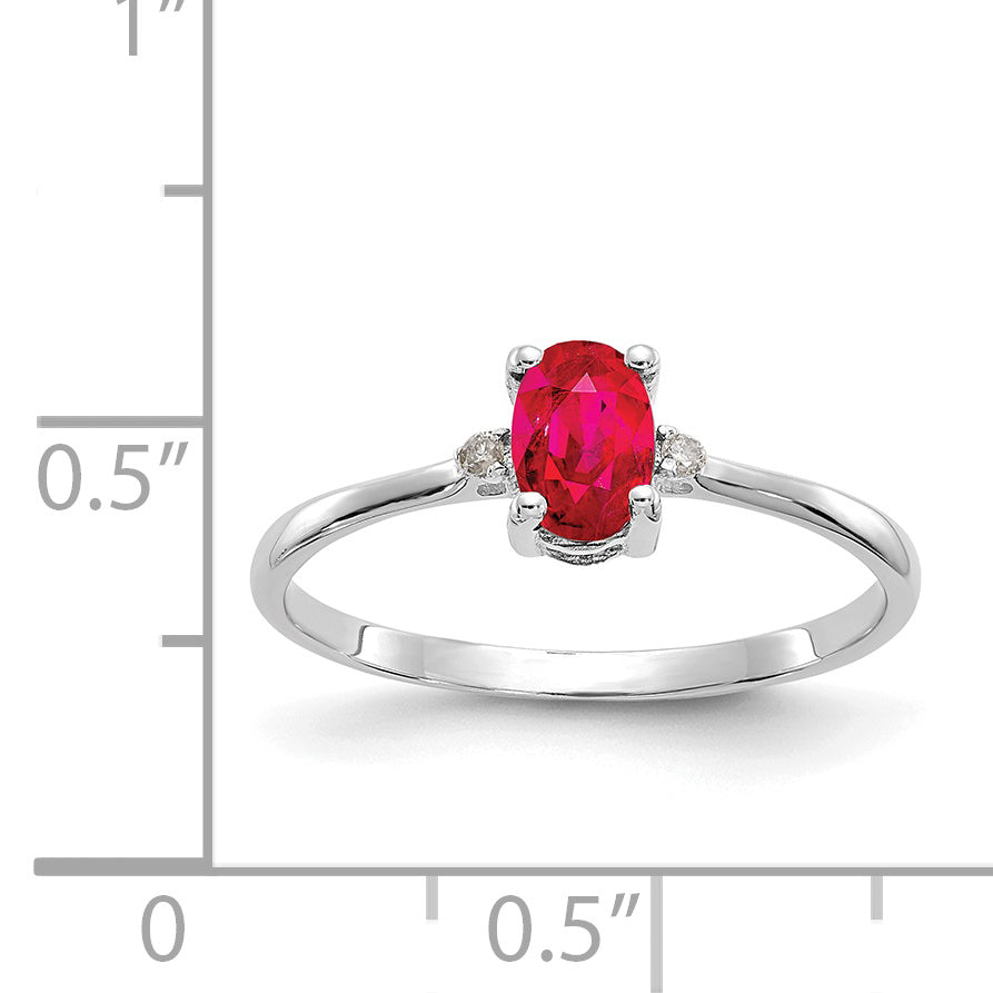 14K White Gold Polished Geniune Diamond and Ruby Birthstone Ring