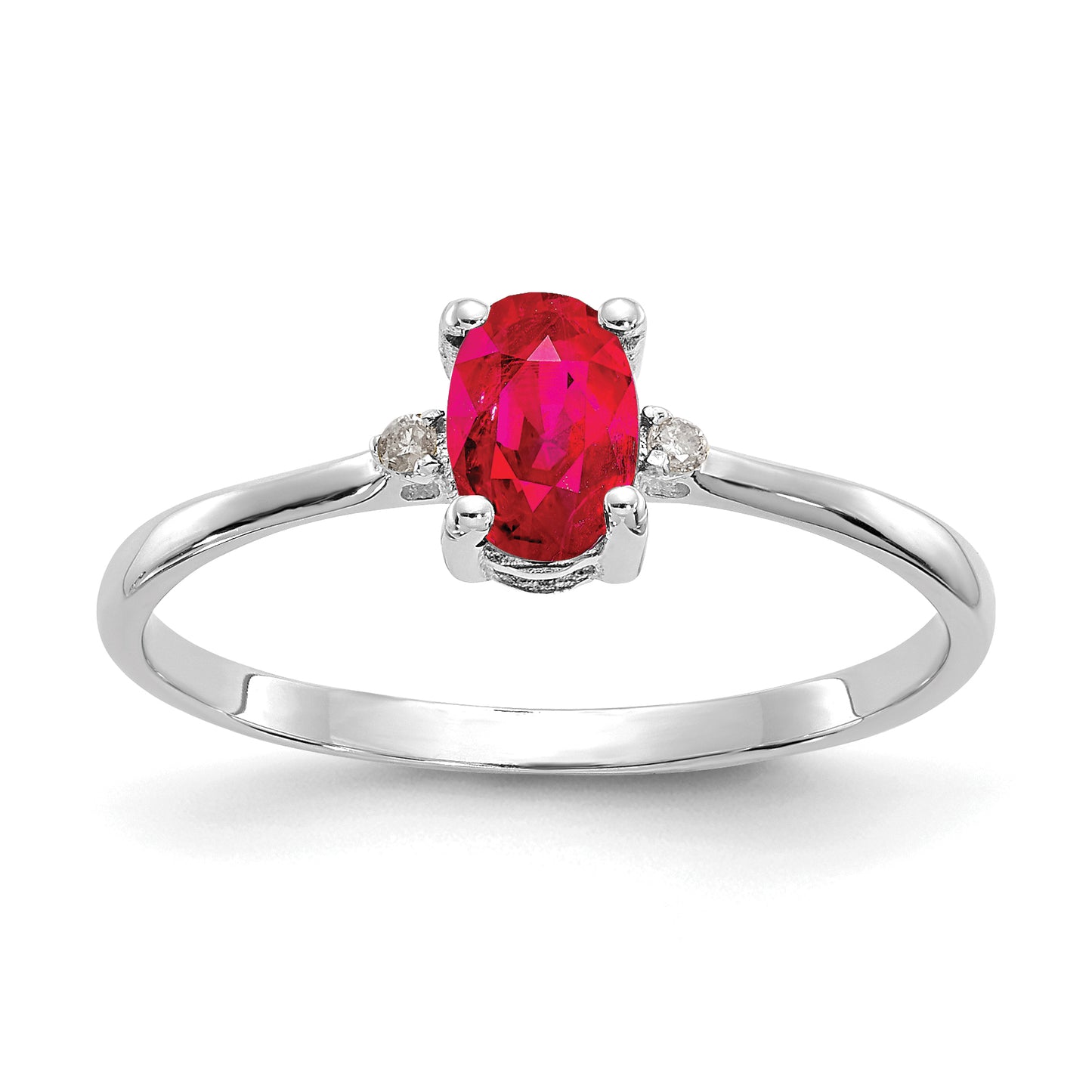 14K White Gold Polished Geniune Diamond and Ruby Birthstone Ring