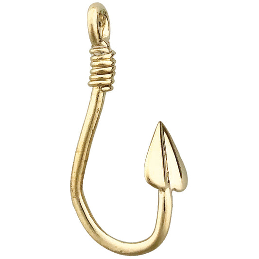 14K Gold 3D Fish Hook Pendant Slide