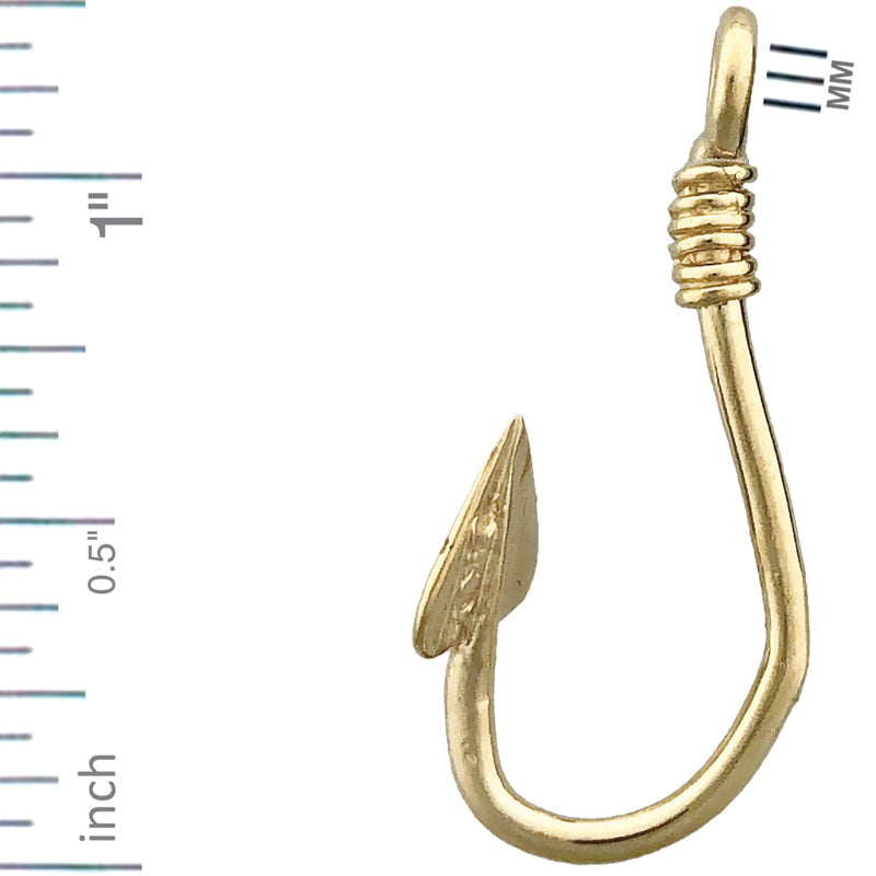 14K Gold 3D Fish Hook Pendant Slide