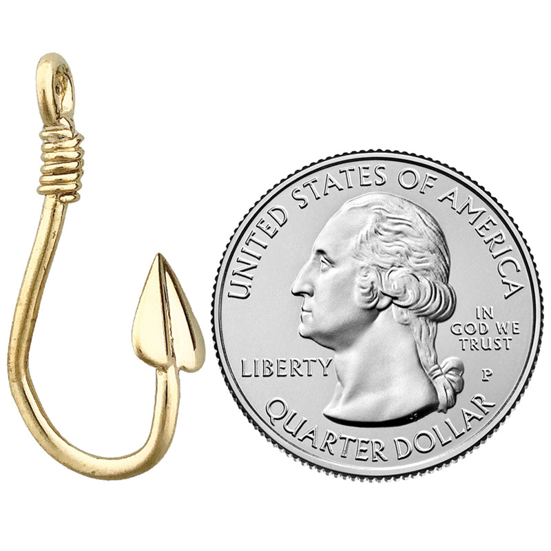 14K Gold 3D Fish Hook Pendant Slide