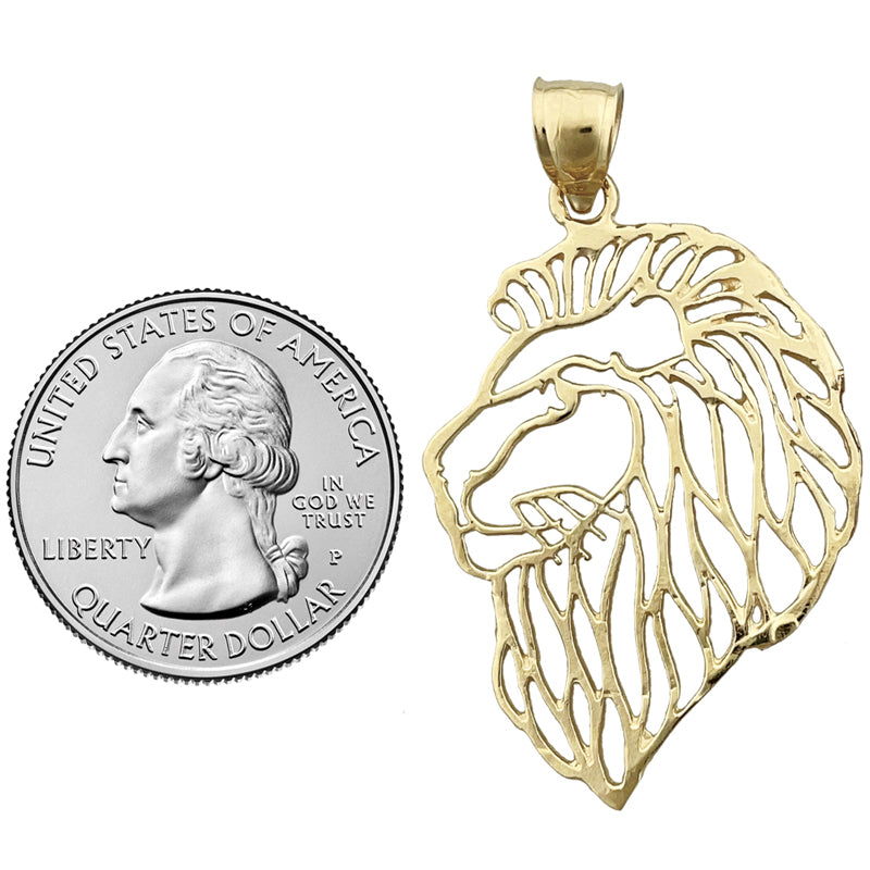 14K Gold Filigree Lion Head Pendant