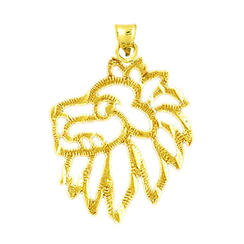 14K Gold 20MM Filigree Lion Head Pendant