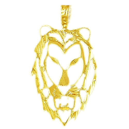 14K Gold 32MM Filigree Lion Head Pendant