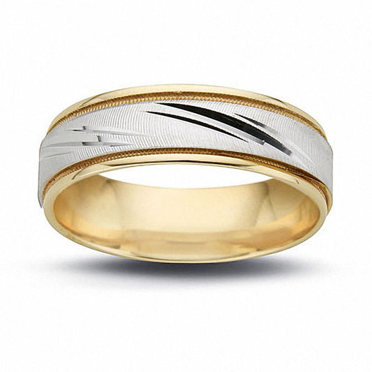 Men's 6.5mm Diagonal Flash Wedding Band in Solid 14K Two-Gold