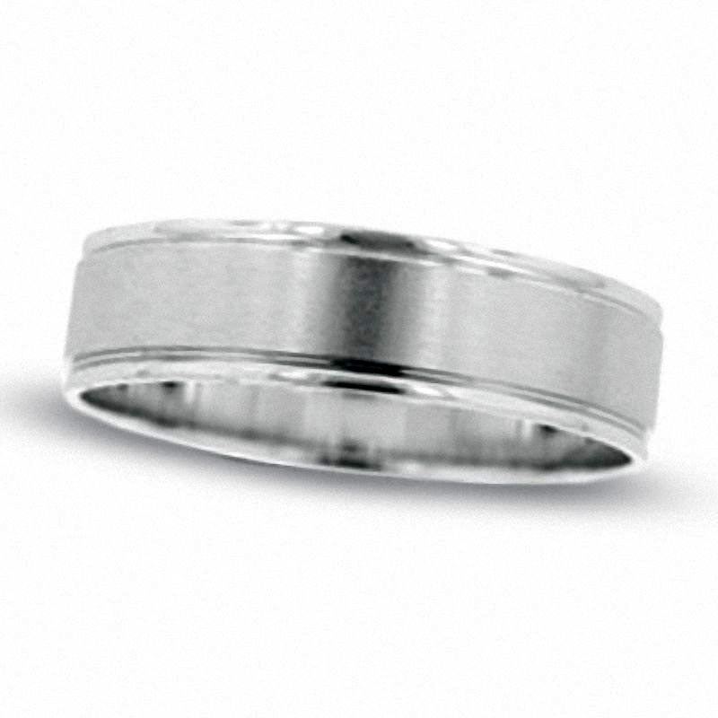 Men's 6.0mm Beveled Edge Wedding Band in Solid 10K White Gold