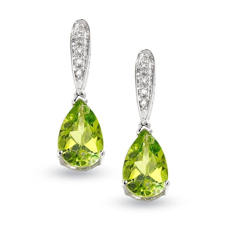 Pear-Shaped Peridot Earrings in 10K White Gold with Diamond Accents