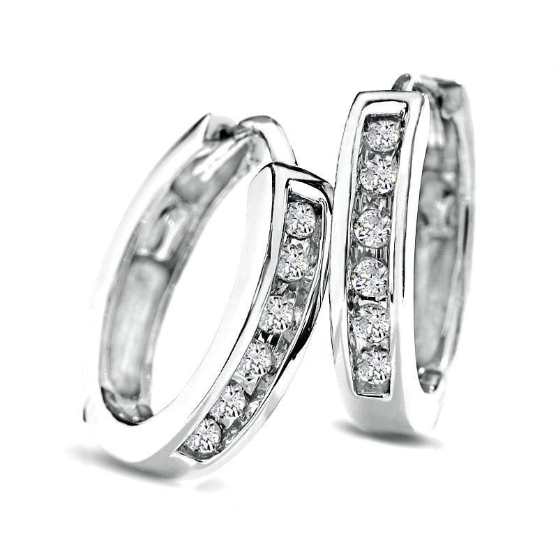 0.1 CT. T.W. Diamond Huggie Hoop Earrings in 10K White Gold