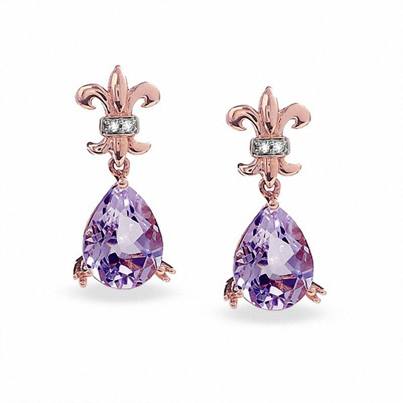 Pear-Shaped Amethyst Drop Earrings in 10K Rose Gold with Diamond Accents