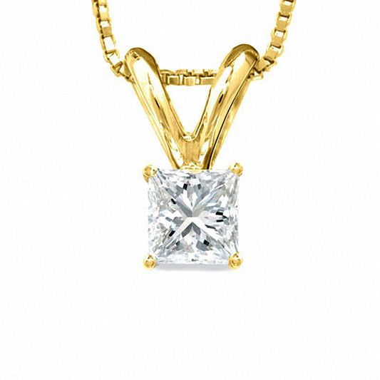 0.5 CT. T.W. Certified Princess-Cut Natural Clarity Enhanced Solitaire Pendant in 18K Gold (I/SI2)