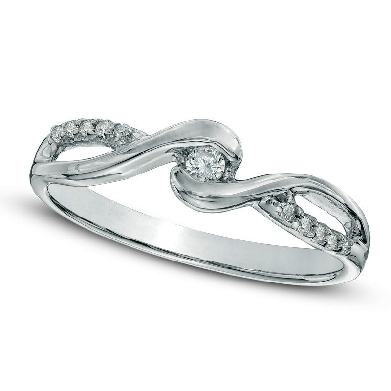 Natural Diamond Accent Swirl Promise Ring in Solid 10K White Gold